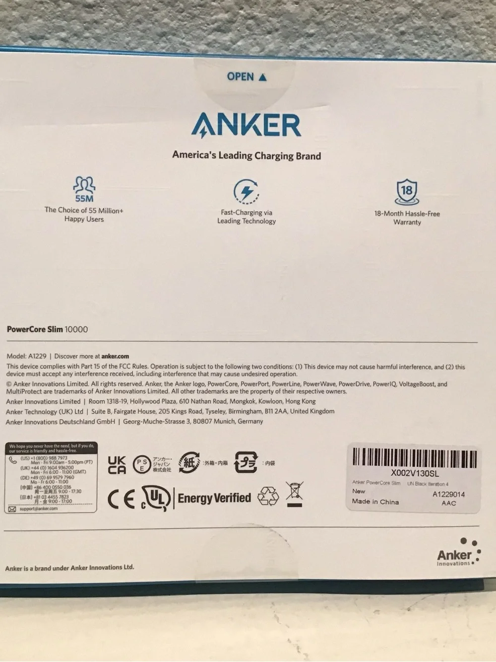 Anker Power Core Slim 10000. Model #A1229014. UN Black iteration 4.